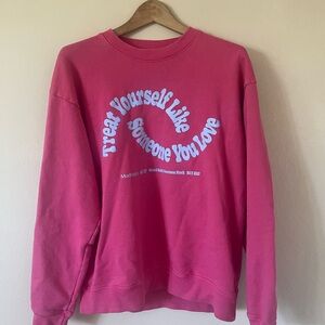 Madhappy Pink Crew Neck Sweater with Blue Text